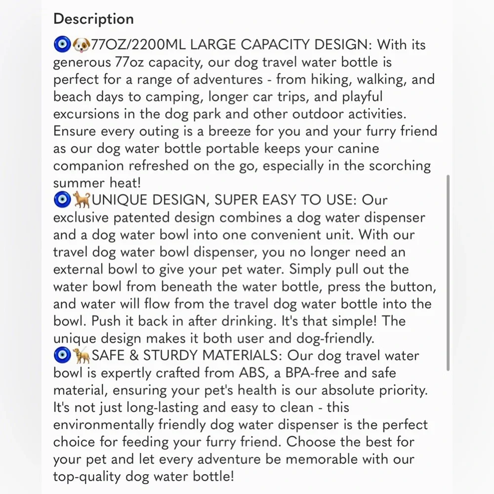 Dog Water Bowl Dispenser,Travel Dog Bowls for Camping Dog Park Hunting, 77OZ